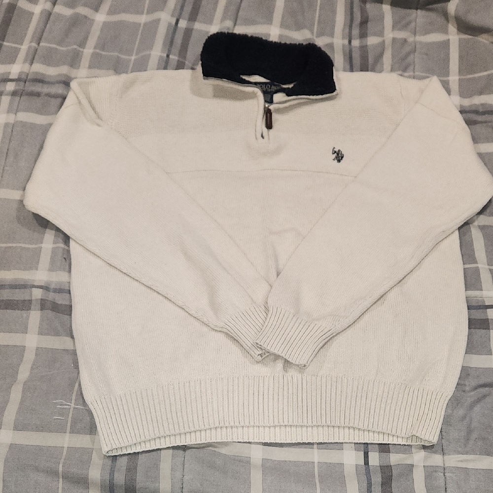 U.S. Polo Assn. White Sweater with Black Zip Collar